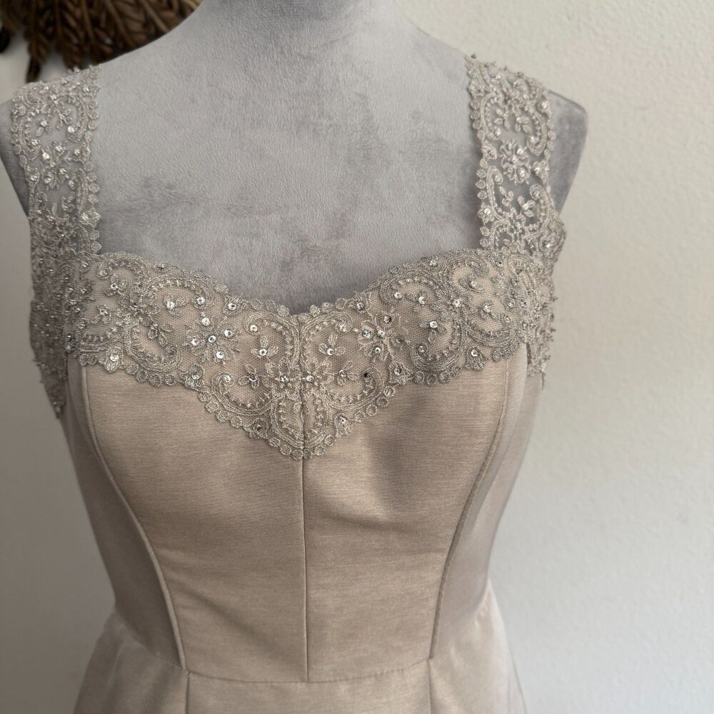 Theia Gown Womens Champagne Taffeta Lace Beaded Mermaid Formal Evening Dress 10